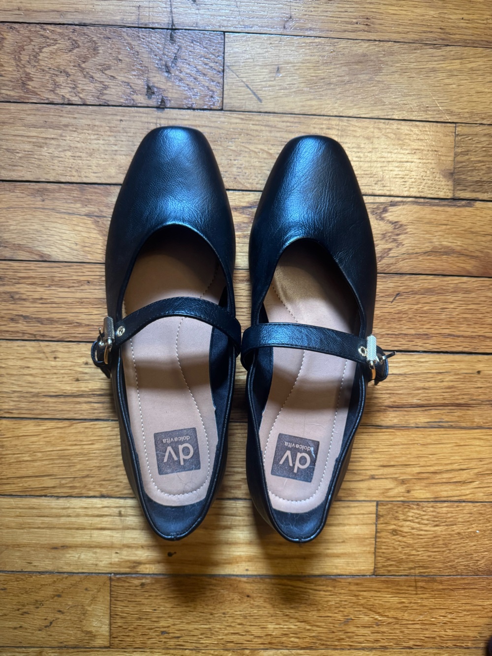 DV by Dolce Vita Black Mary Jane Flats with Gold Buckle